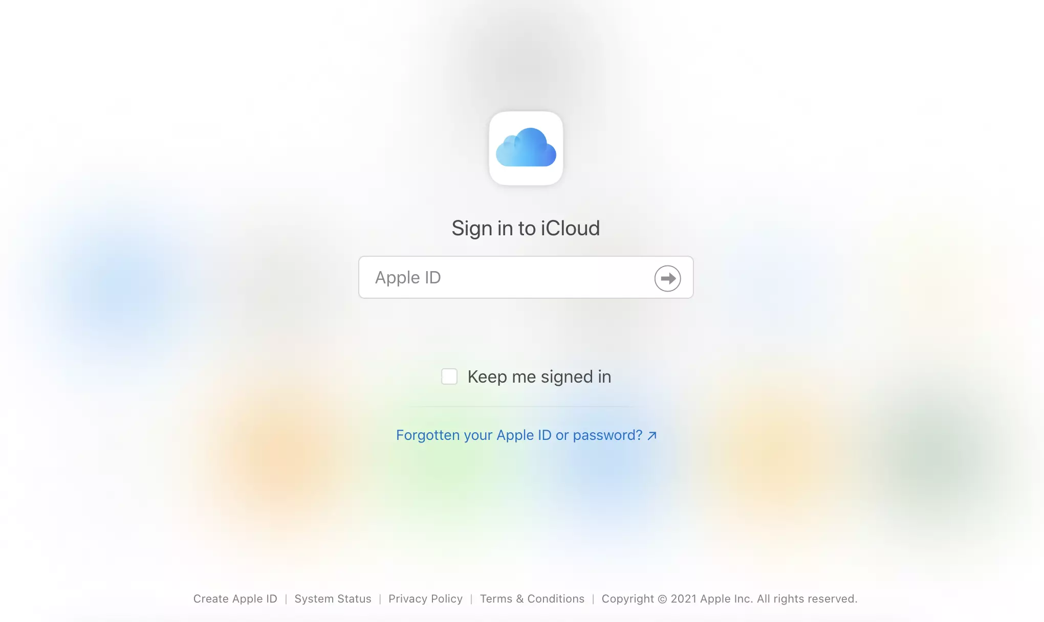 iCloud website with login options