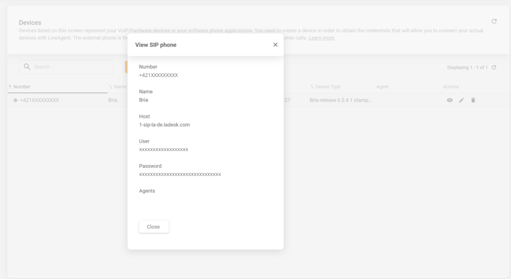 LiveAgent SIP settings