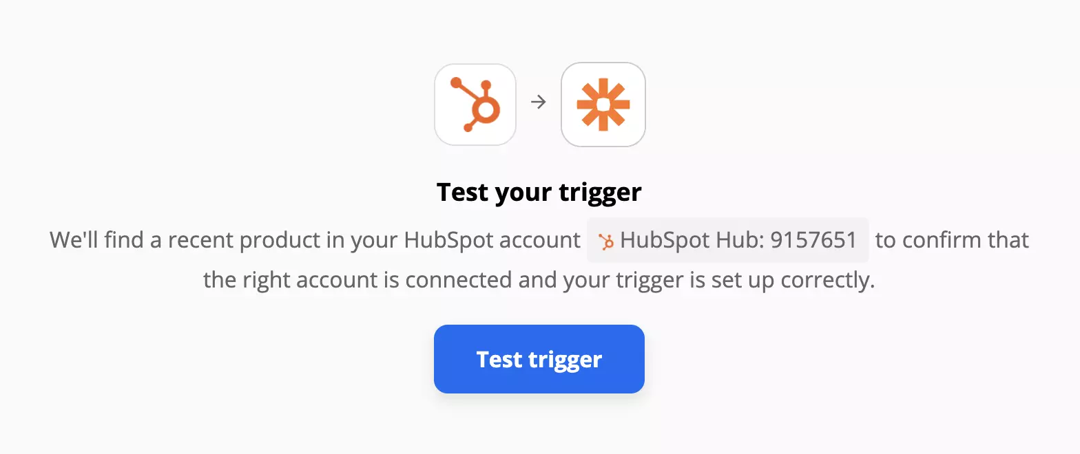 Isang HubSpot trigger test sa Zapier