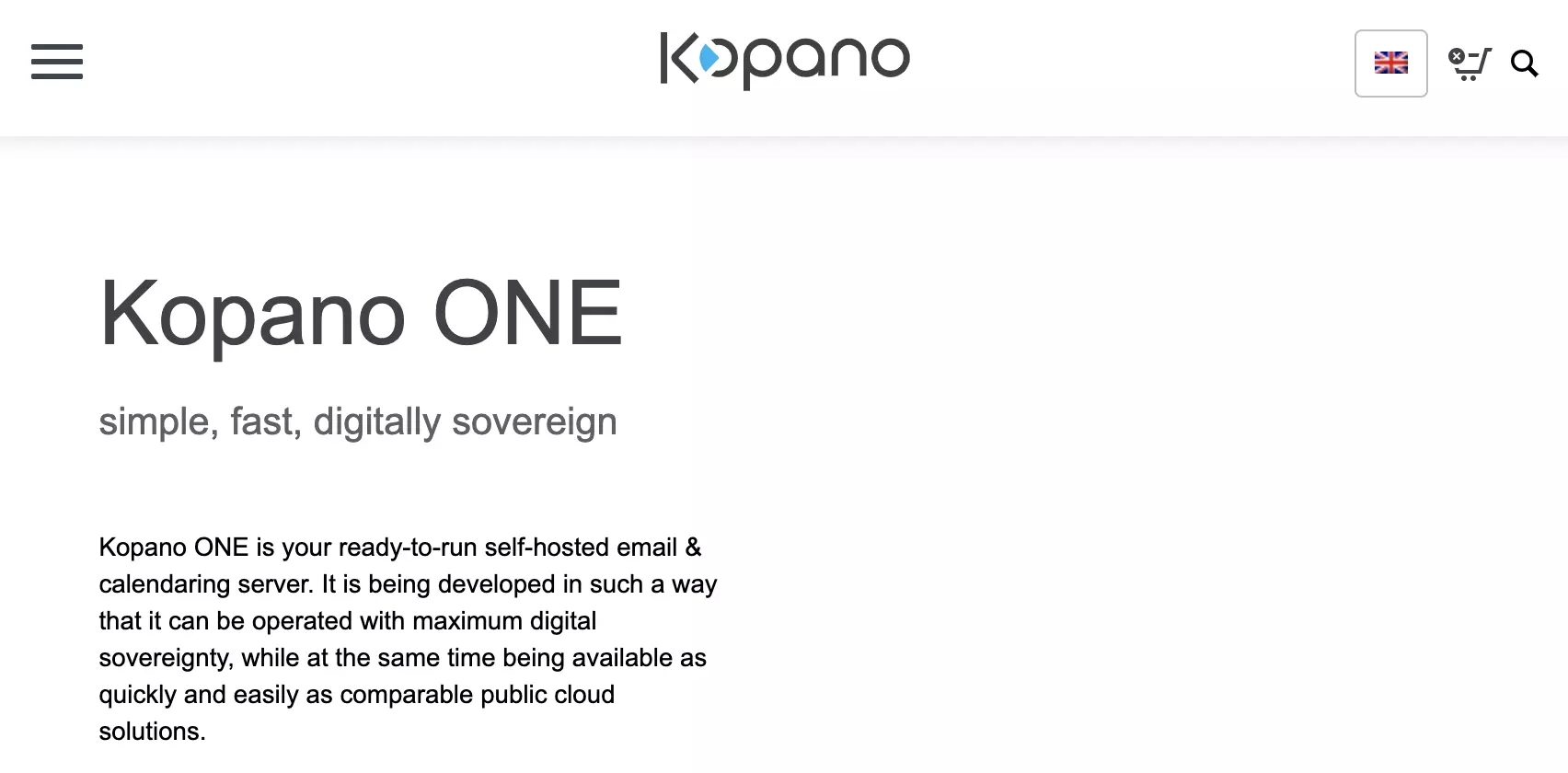 Kopano homepage na may Kopano ONE product description