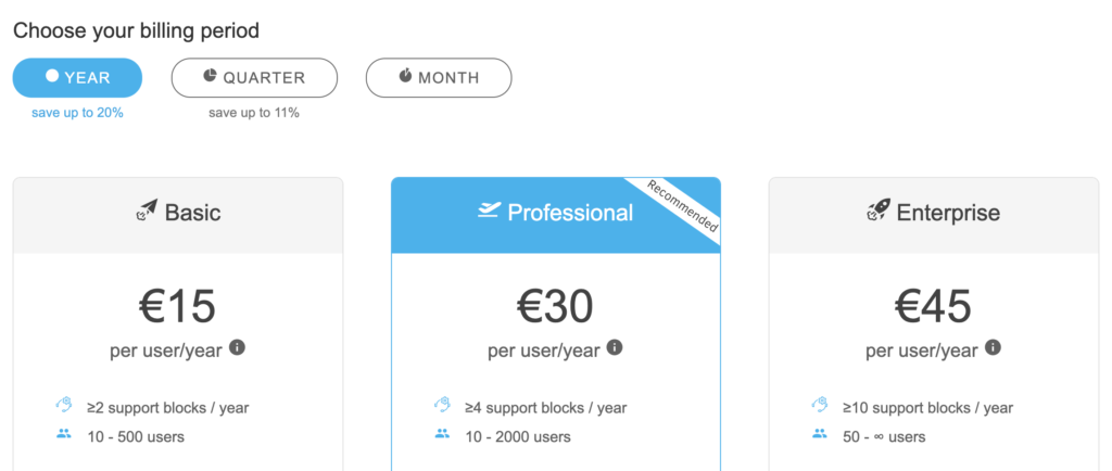 Kopano paid plan options na available sa website