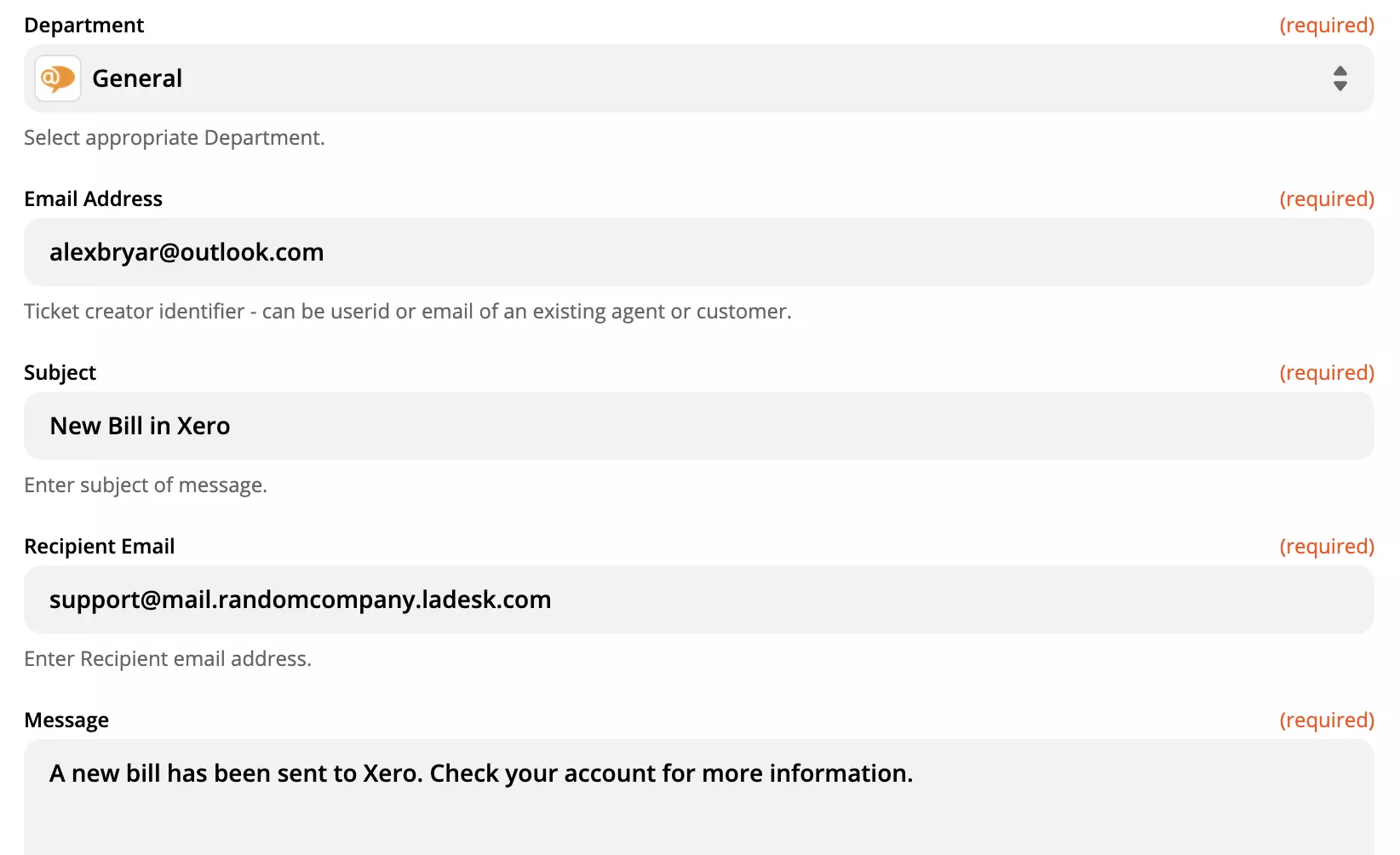 LiveAgent action configuration options sa Zapier site