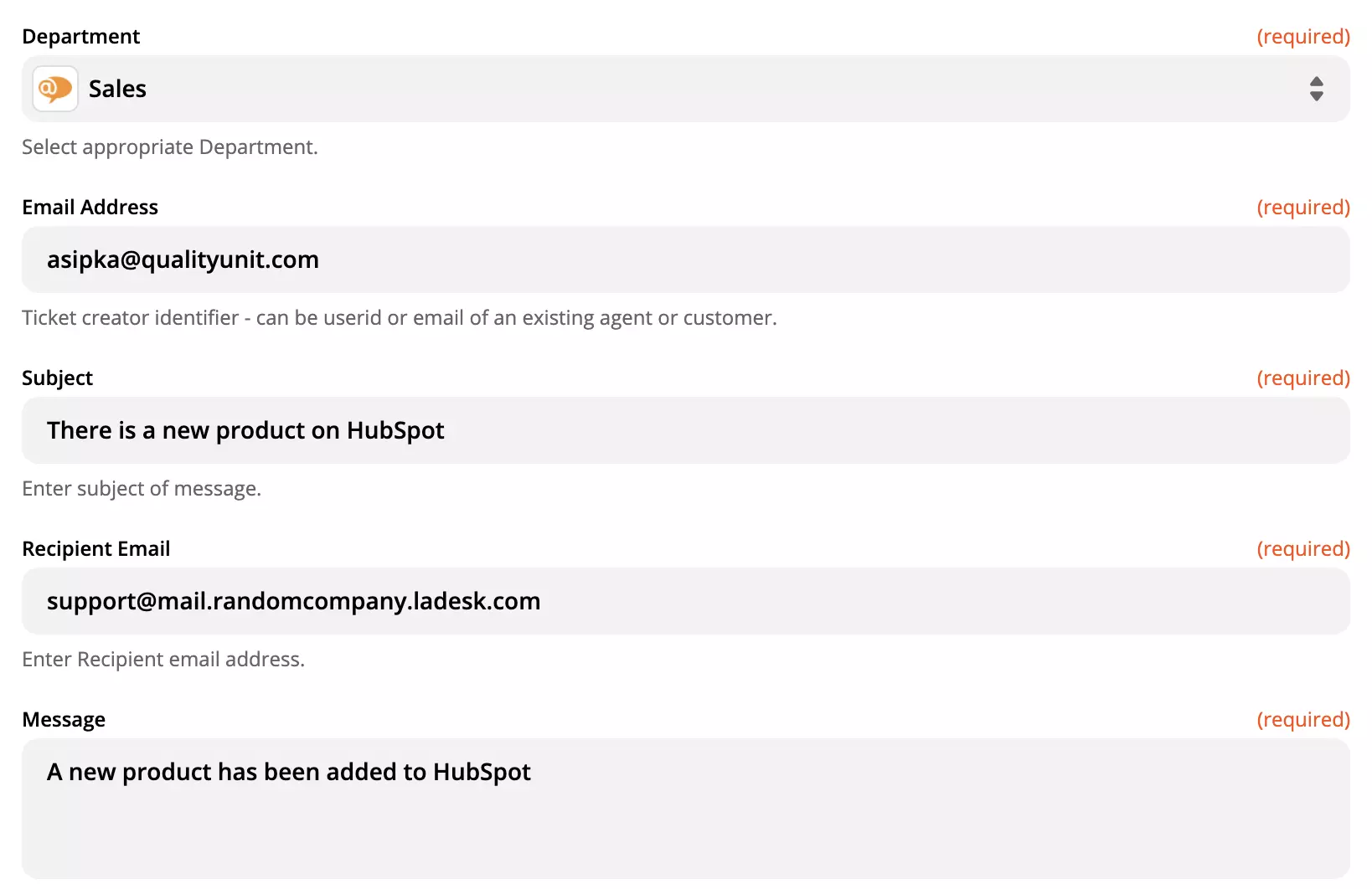 LiveAgent action setup sa Zapier