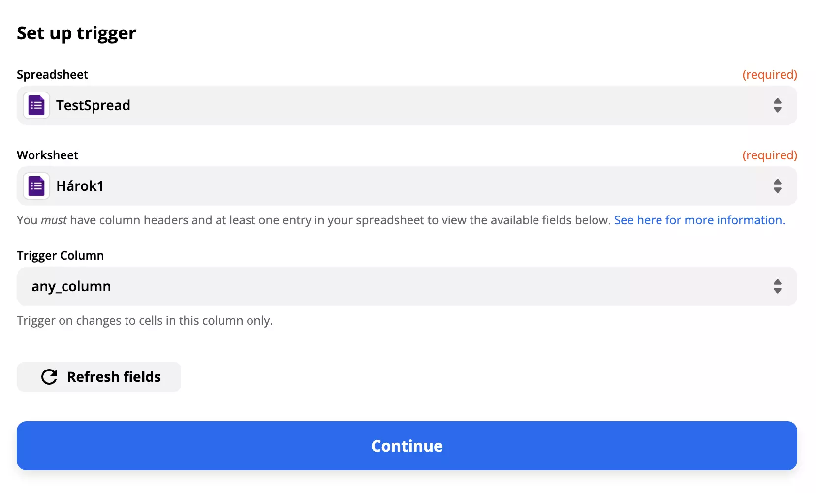 Google forms trigger setup example na may puno ng mga field