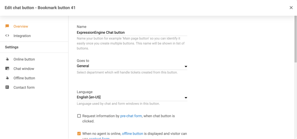 Chat button configuration options in LiveAgent