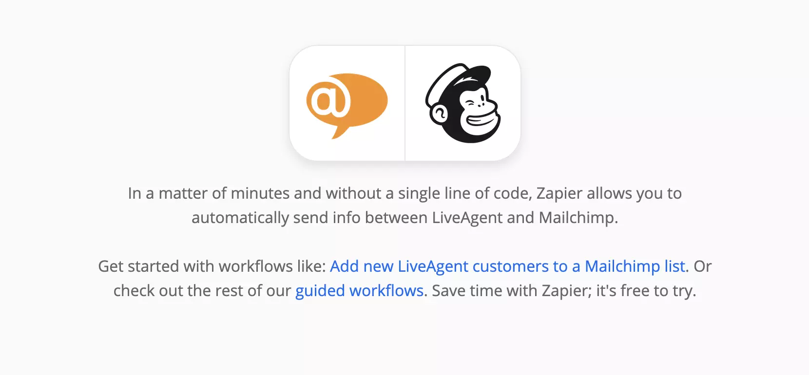 LiveAgent at Mailchimp integrations page sa Zapier