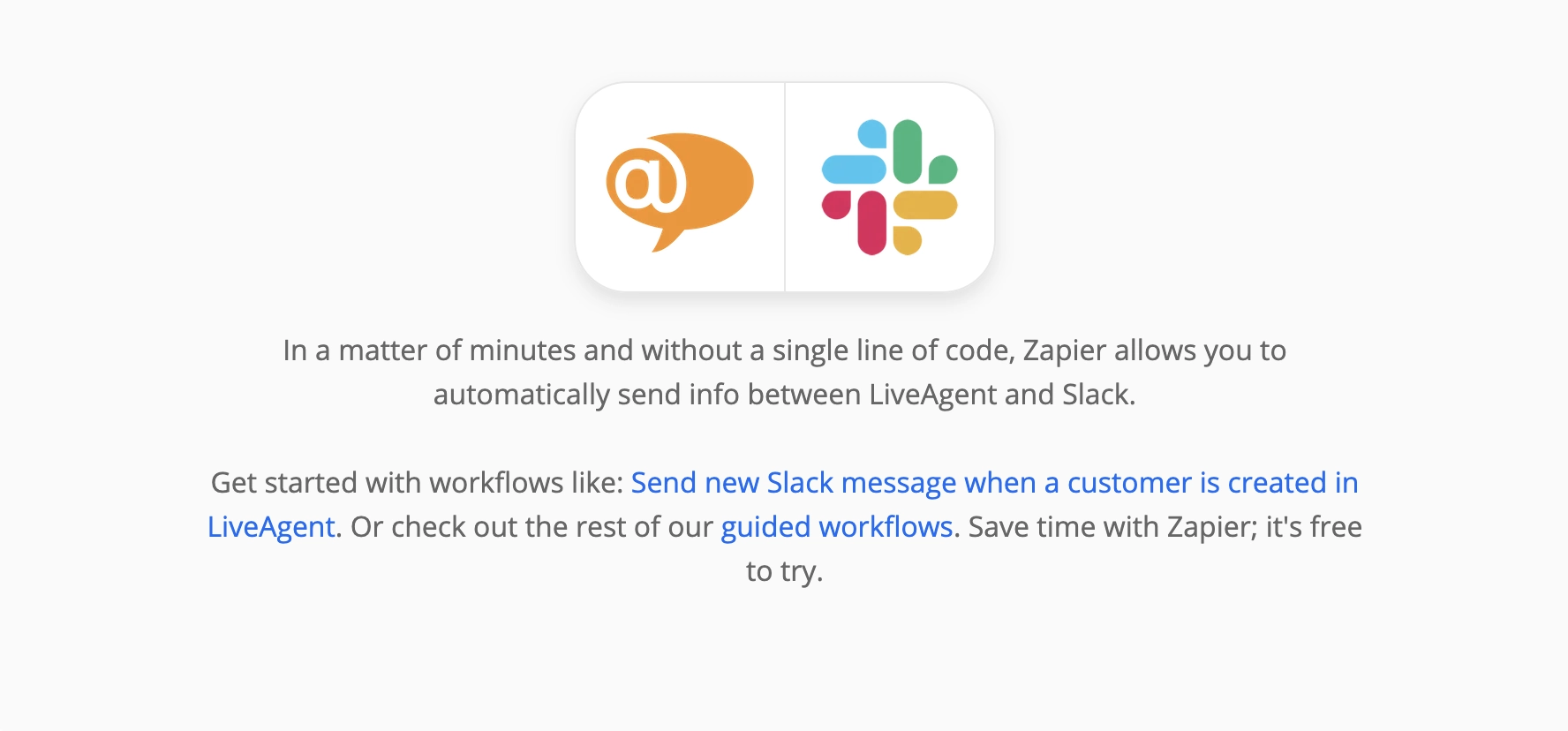 Zapier page on LiveAgent and Slack integrations