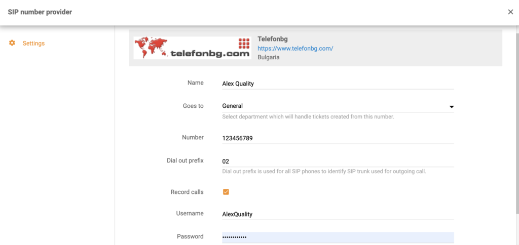 TelefonBG setup kapag nagdadagdag ng bagong call center number sa LiveAgent