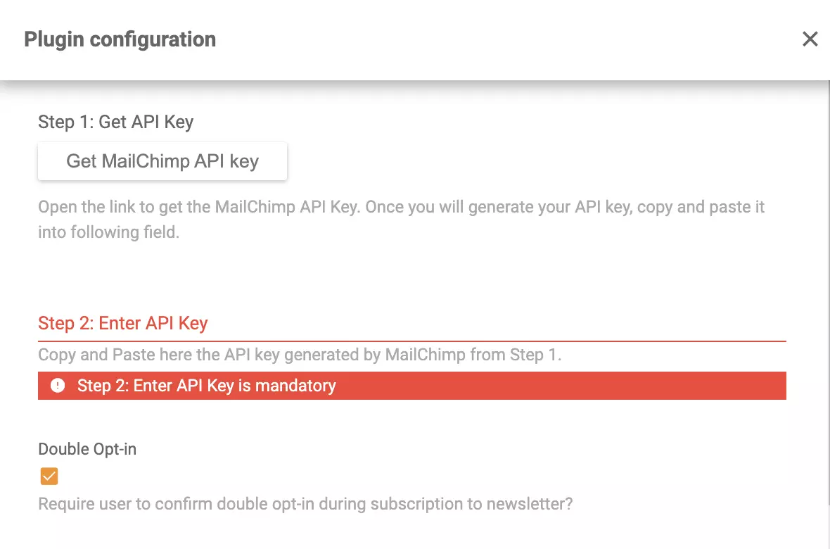 Mailchimp plugin configuration at setup
