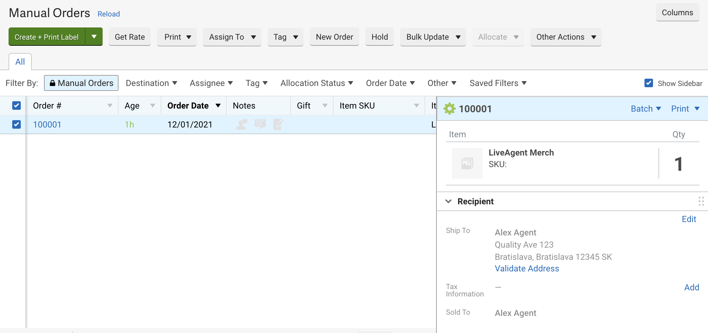 Isang bagong order na ginawa sa ShipStation