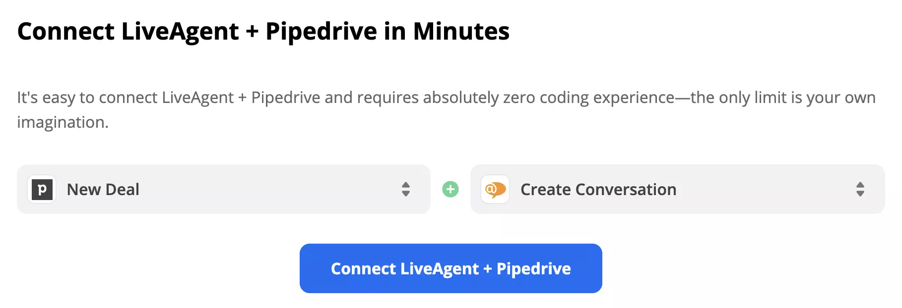 PipeDrive trigger at LiveAgent action na pinili sa Zapier