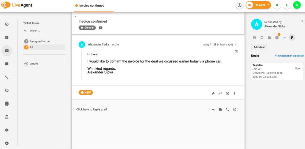 PipeDrive deal sa LiveAgent