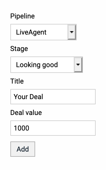 Lumilikha ng bagong deal sa LiveAgent PipeDrive integration