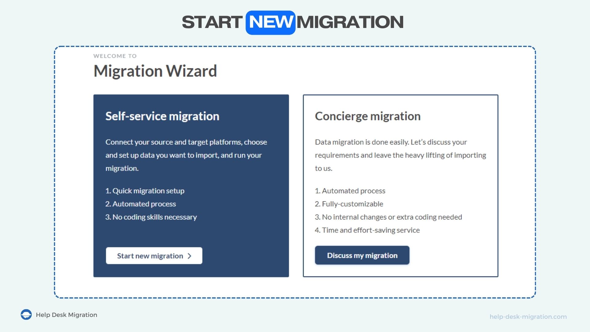 Start new migration screen