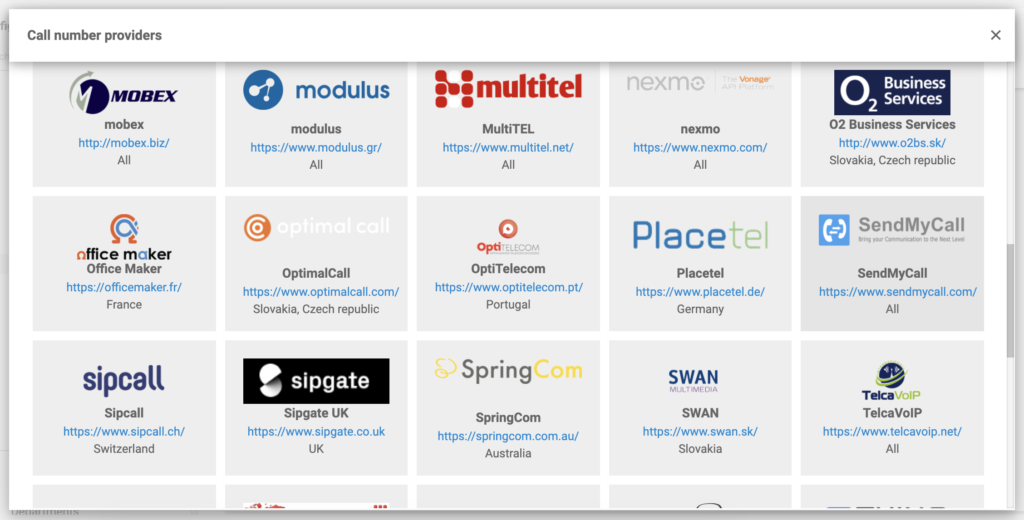 SendMyCall in the list of VoIP providers in LiveAgent configuration