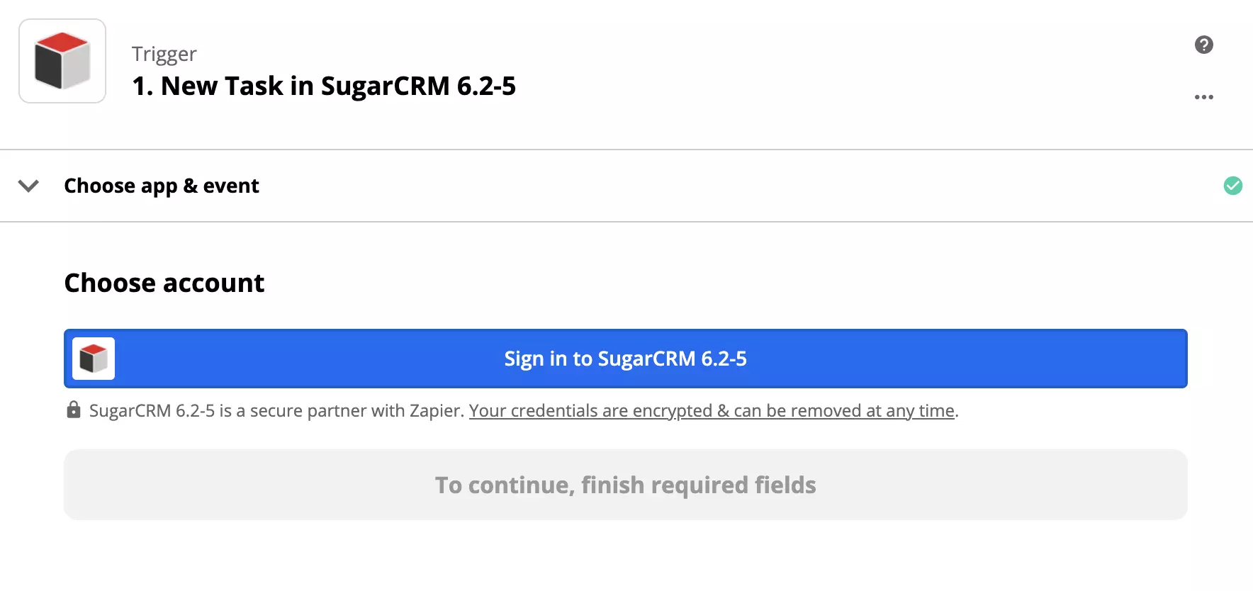 SugarCRM trigger setup sa Zapier integration