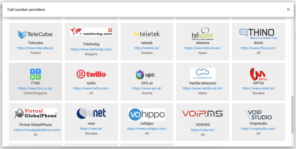 TTNC in the list of VoIP providers in LiveAgent configuration