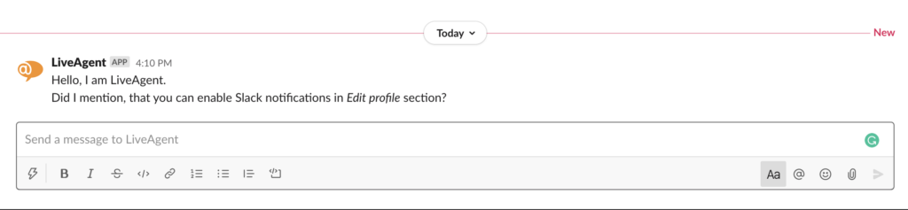 A Slack notification about a new Urgent tag in LiveAgent