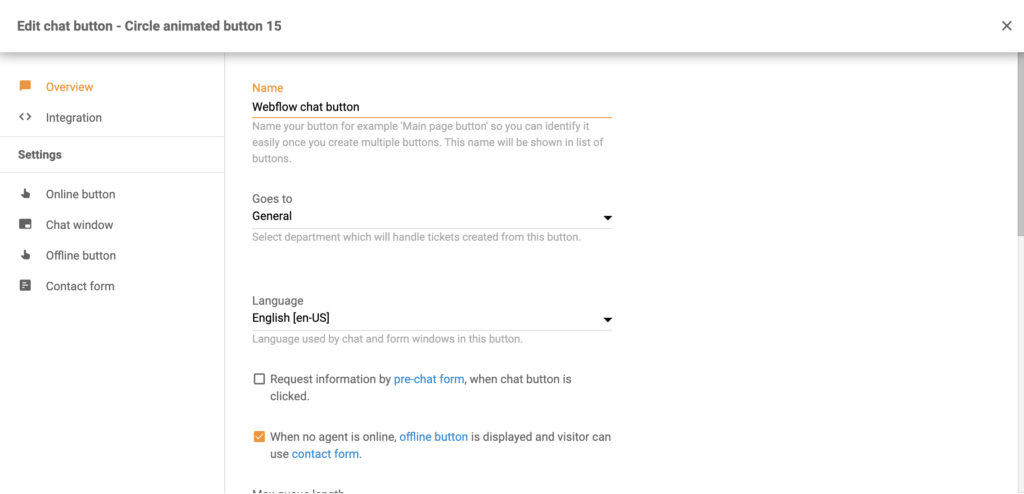 Chat button configuration sa LiveAgent