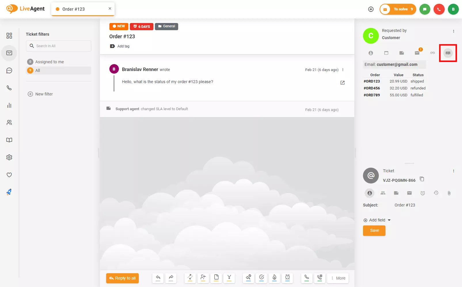Where to find Woocommerce integration in LiveAgent ticket