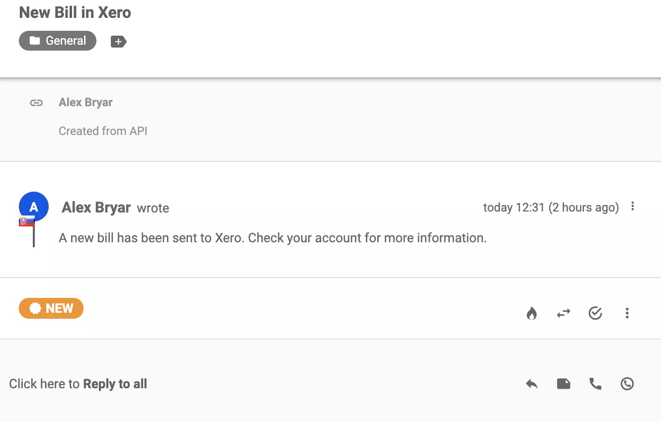 Isang bagong conversation na ipinadala sa LiveAgent ticketing system pagkatapos ng matagumpay na integration sa Xero