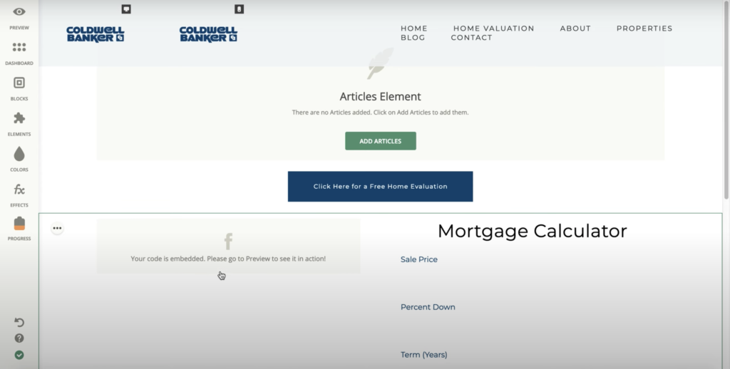 Zentap website builder na may maraming options sa kaliwang panel
