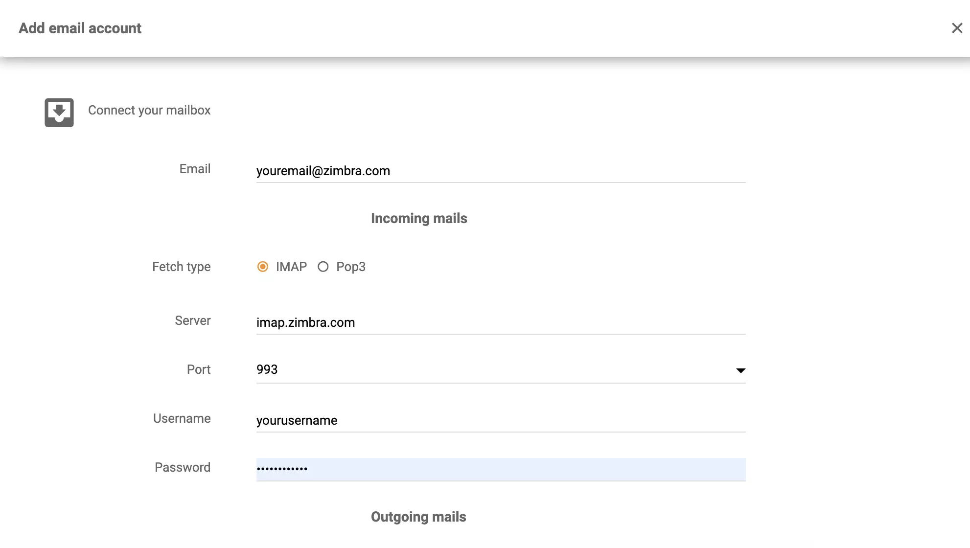 Zimbra IMAP/POP3 setup