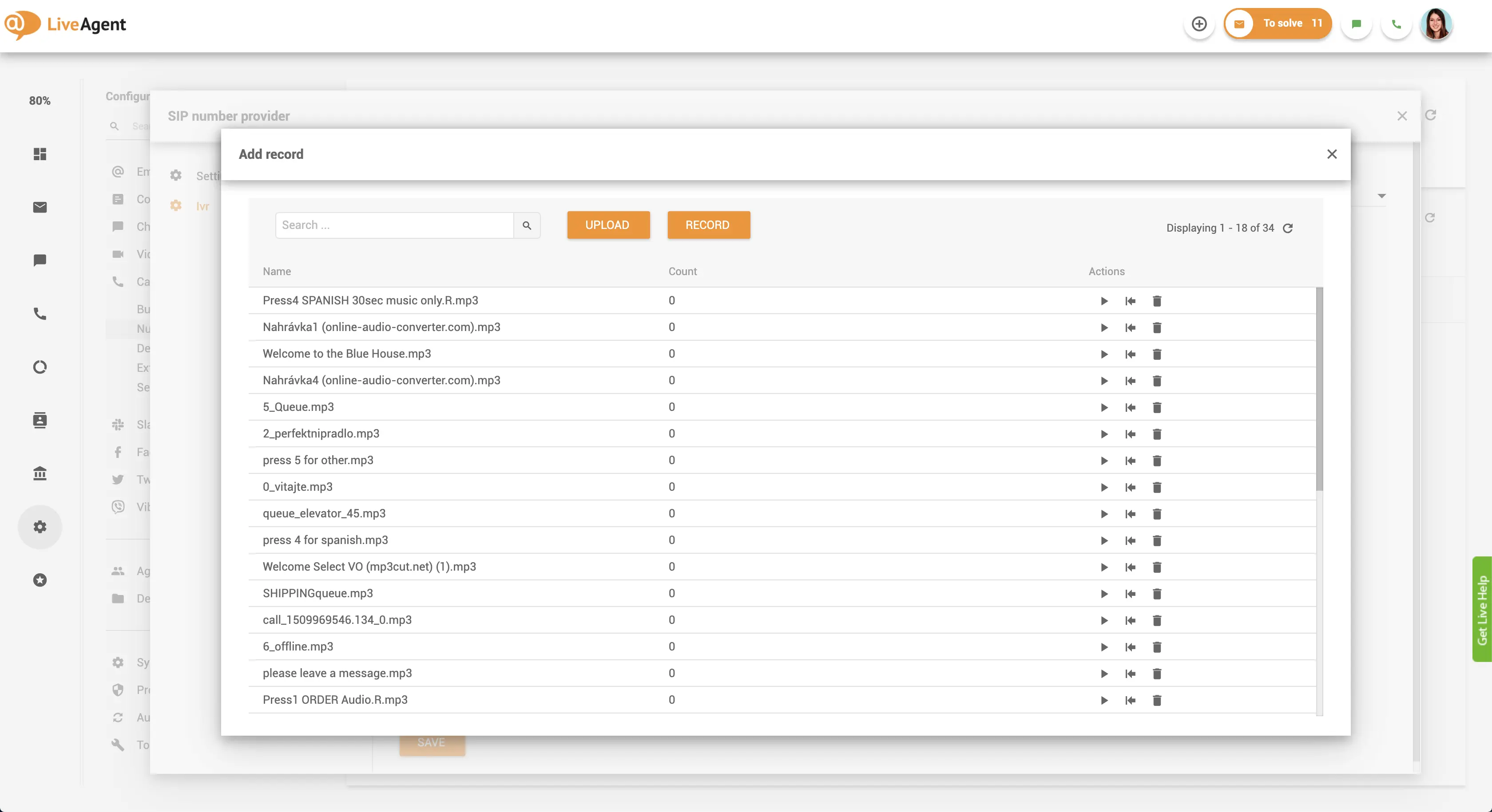 IVR messages upload interface