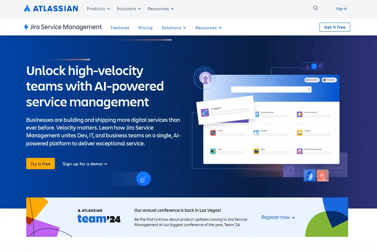 Jira Service Management homepage, isang Help Scout alternative para sa help desk software