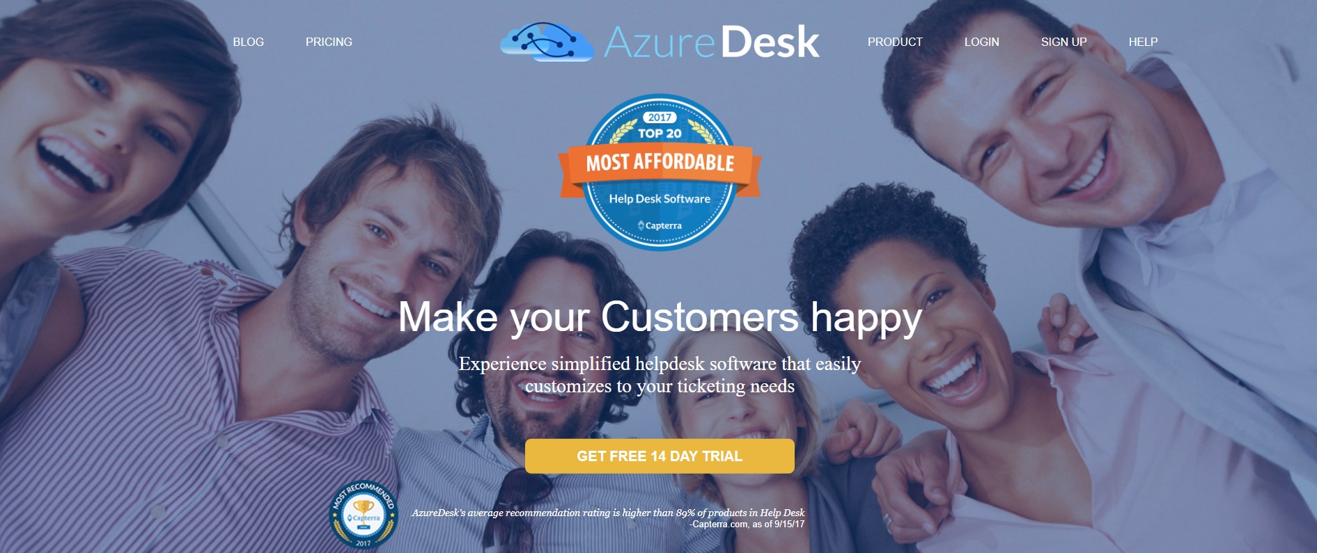 Azuredesk ticketing support system homepage