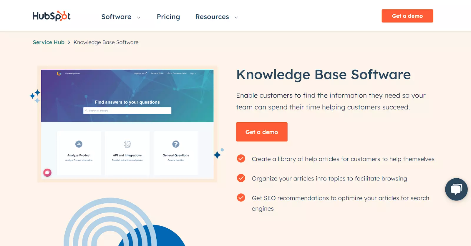 Screenshot of HubSpot Service Hub knowledge base homepage