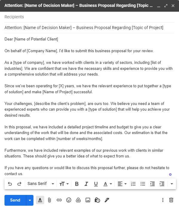 Email template na may business proposal