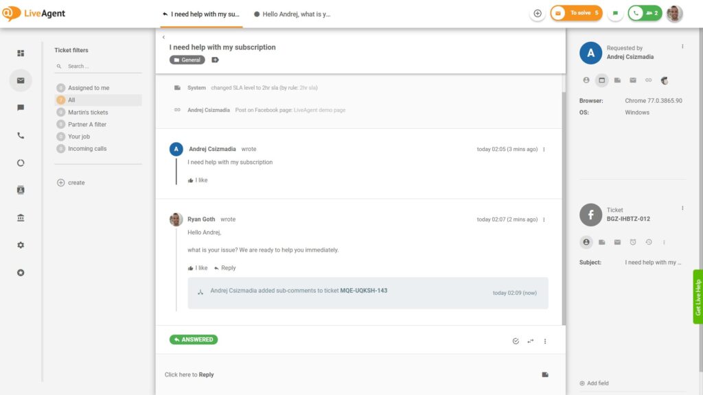 Sumagot sa Facebook comments direkta mula sa LiveAgent