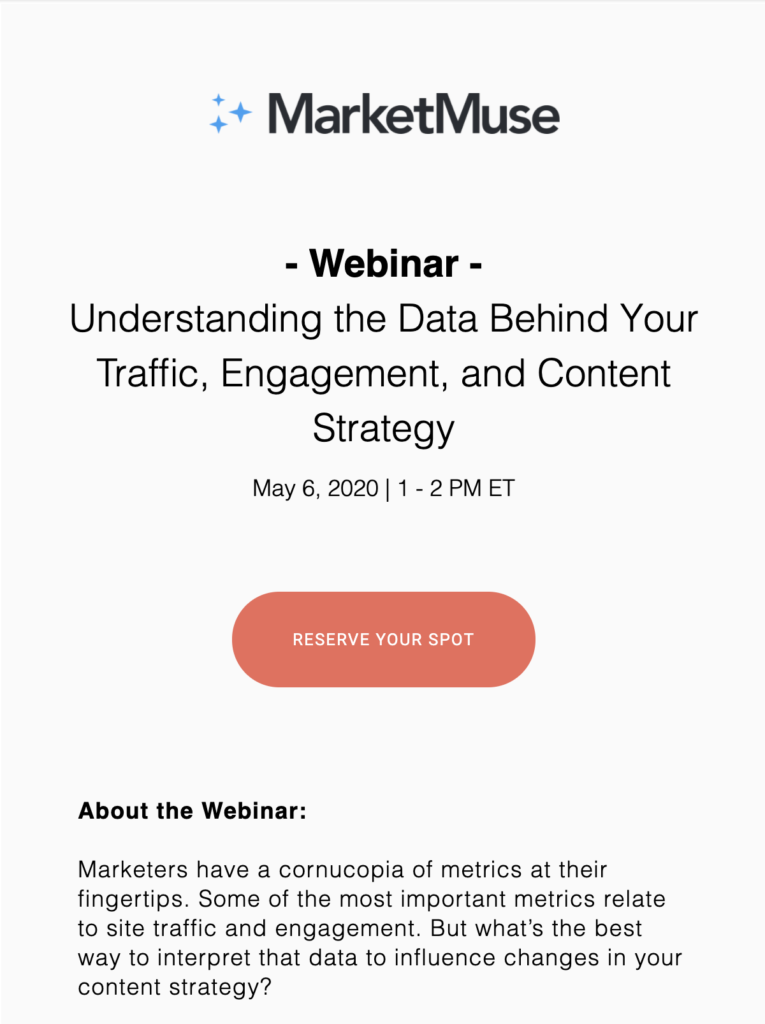 MarketMuse webinar sneak peek email template