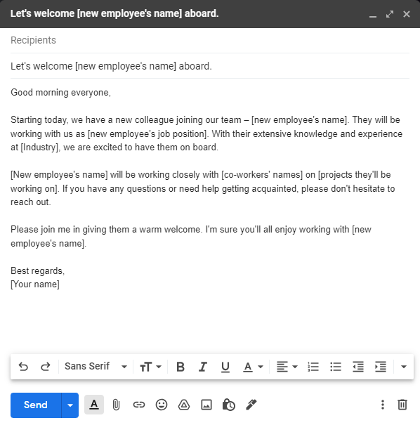 Bagong Employee Welcome Email Template