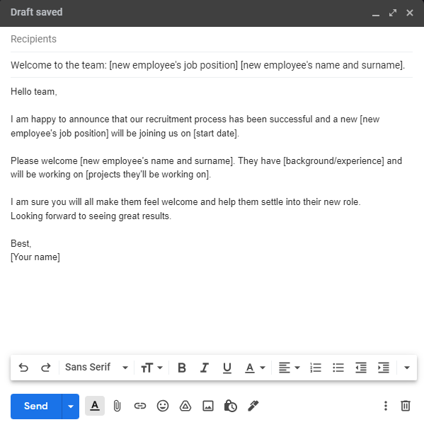 Welcome Email Template para sa Bagong Empleyado