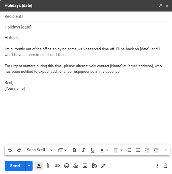 Out of office email template